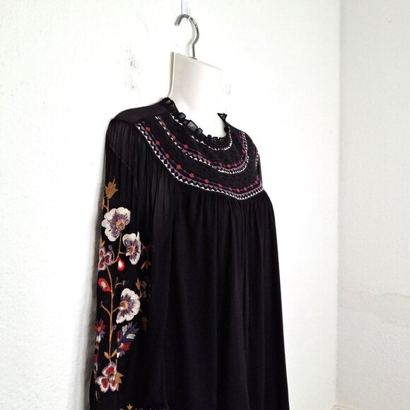 Anthropologie Floral Embroidered Blouse Sz S Relaxed Fit Beaded Boho Whimsigoth - Picture 7 of 16